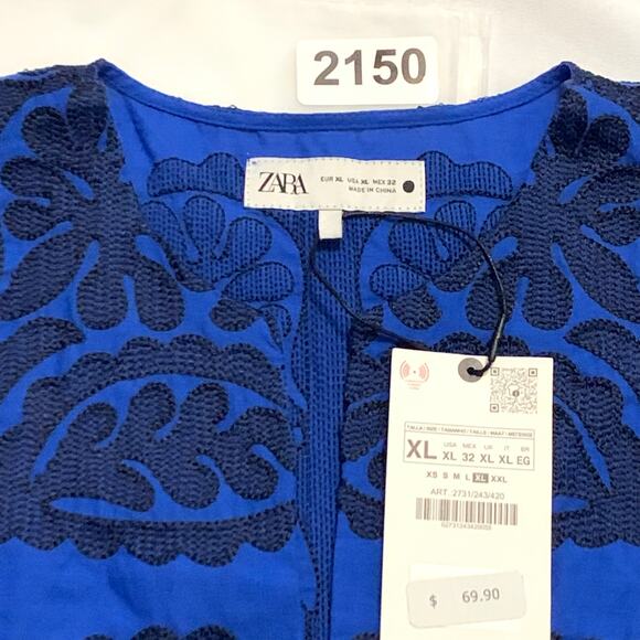 Zara Womens NWT Embroidered Short Dress Tunic Cobalt Blue XL Bloggers Fave BOHO - Picture 14 of 14